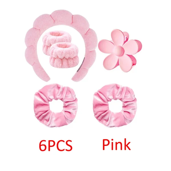 6Pcs Face Wash Headband Wristband Hairpin Hair Loop Set Women's Absorbent Waterproof Remove Makeup Skincare Hair Bands Claw Clip - Image 11