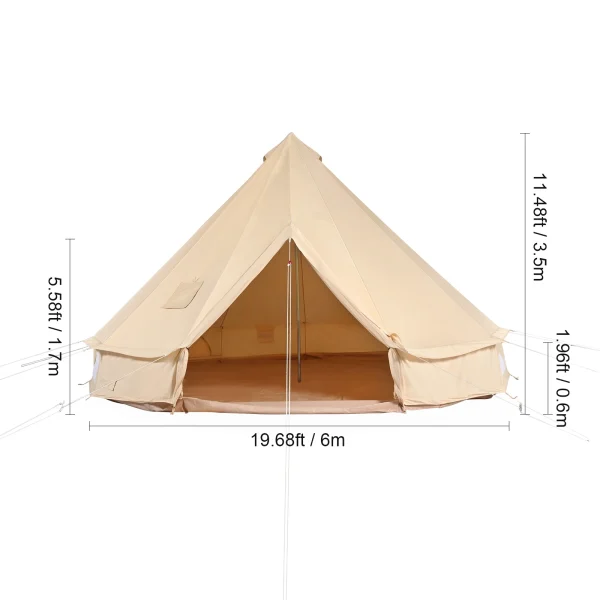 VEVOR Canvas Bell Tent 4 Seasons Canvas Tent for Camping with Stove Jack Breathable Tent Family Camping Outdoor Hunting Party - Image 10