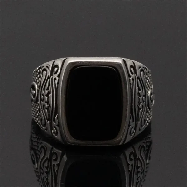 Wholesale 925 Sterling Silver Male Ring Vintage Turkish Finger Ring Natural Rectangle Agate Stone Silver Men Finger Rings - Image 2