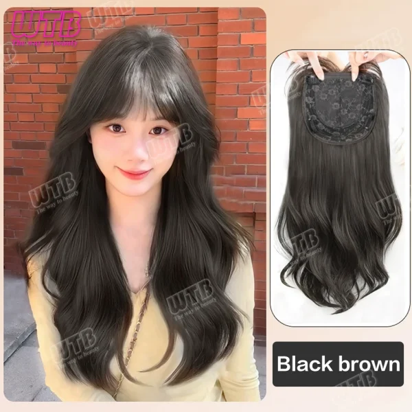 WTB Synthetic Wig Middle Part  Topper Hairpiece with Bangs Clip-In Bangs Extension Natural Invisible Clourse Hairpiece for Women - Image 12