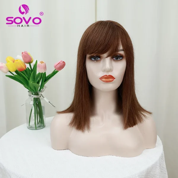 Machine-made Human Hair wig with bangs Straight Bob Full Machine Made Wigs No Lace For Women 10 12 14 Inches 100% Human Hair Wig - Image 4