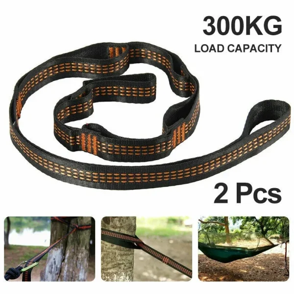 Polyester Straps Reinforced For Outdoor Camping Black Hammock Straps 5 Ring High Load-bearing Barb 2pcs - Image 8