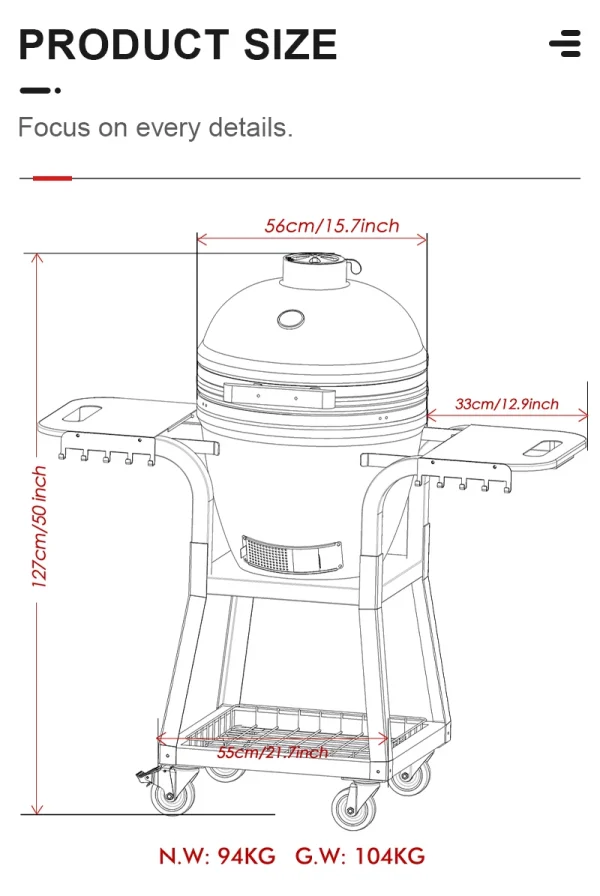 Kamado 22 Inch Charcoal Barbecue Grill Smoker Bbq Grills Outdoor Color Red - Image 13