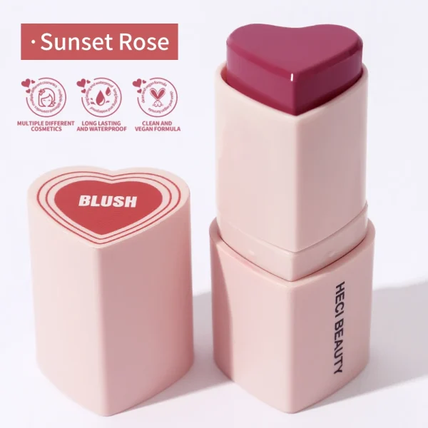 Heart Shape Vegan Creamy Blush Stick Matte Silky Waterproof Pink Blush Cream Makeup Stick High Pigment  3in1 Lip Eye Cheek Tint - Image 28