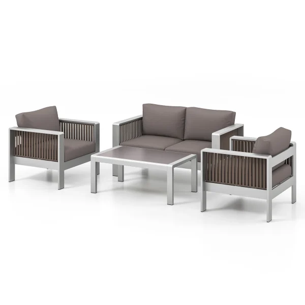 4 PCS Aluminum Patio Furniture Set with Thick Cushions & Tempered Glass Tabletop - Image 16