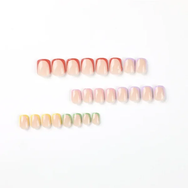 24Pcs Colored Candy Color Wearable Cute Short Square Full Cover Fake Art Nail Finished False Nail Press on Nail Glue Party Woman - Image 4