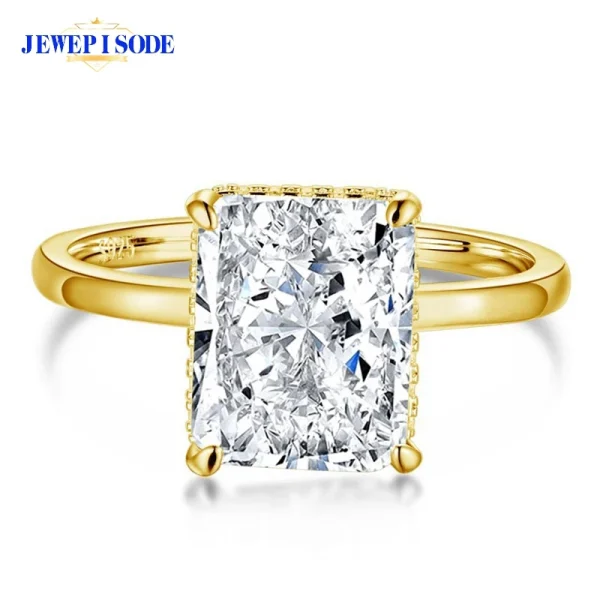 JEWEPISODE Trendy 925 Sterling Silver 8X10MM Crushed Ice Cut High Carbon Diamond Wedding Ring for Women 18K Gold Plated Jewelry - Image 6