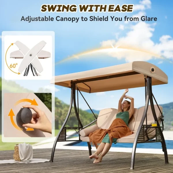 Outdoor Porch Swing with Adjustable Canopy, 3 Seat Outdoor Swing for Adults, Patio Swings Chair - Image 12