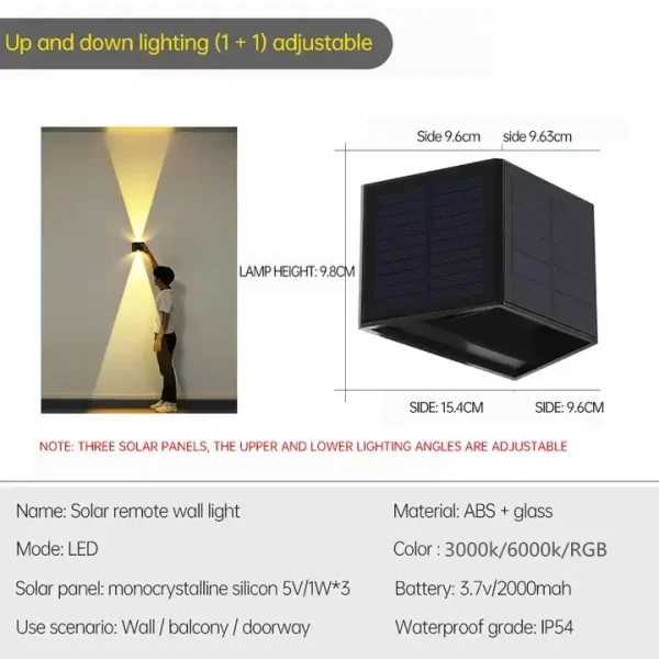 Outdoor LED Solar Wall Light ABS Garden IP54 Waterproof Decoration Wall Light Solar Panel Up and Down Wall Lamp Street Lamps - Image 7