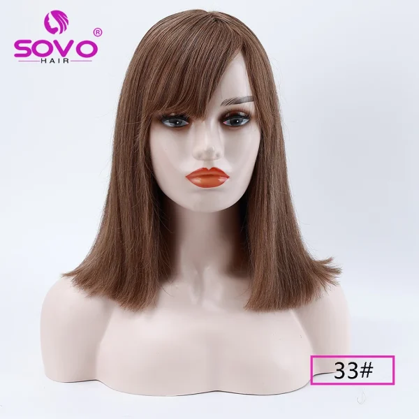 Machine-made Human Hair wig with bangs Straight Bob Full Machine Made Wigs No Lace For Women 10 12 14 Inches 100% Human Hair Wig - Image 17