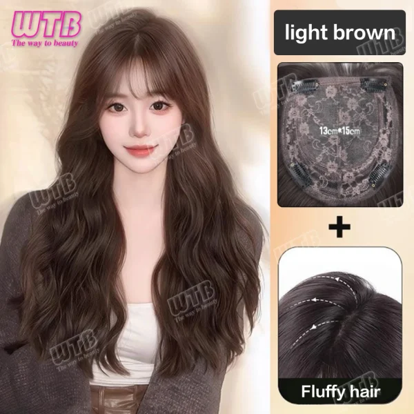 WTB Synthetic Wig Middle Part  Topper Hairpiece with Bangs Clip-In Bangs Extension Natural Invisible Clourse Hairpiece for Women - Image 13