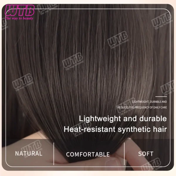 WTB Synthetic Wig Middle Part  Topper Hairpiece with Bangs Clip-In Bangs Extension Natural Invisible Clourse Hairpiece for Women - Image 5