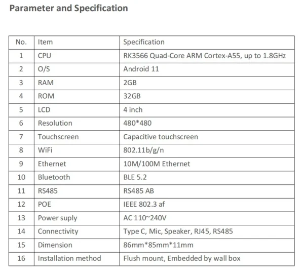 4 inch Android 11 Smart Home Control Tablet 2G+32G Memory Wall Panel with POE RS485 DC12V Input Touch Screen - Image 7