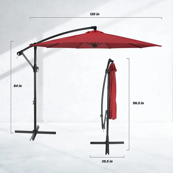 10ft Offset Umbrella Cantilever Umbrella Outdoor  Umbrella with Crank & Cross Base Suitable for Garden, Lawn, backyard and Deck - Image 5