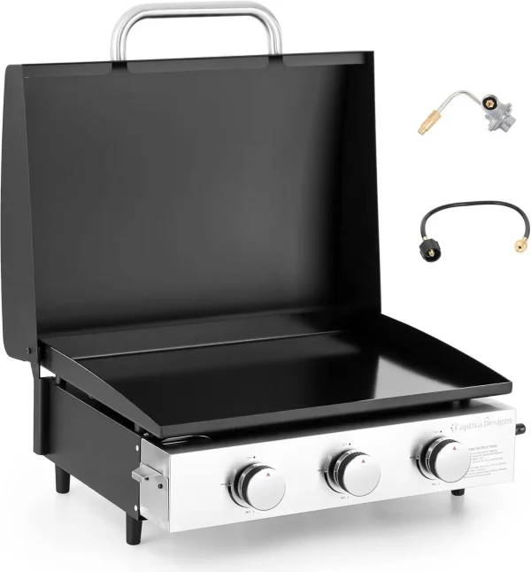 Captiva Designs 27 in Flat Top Grill with Ceramic Coated Cast Iron Pan, 3-Burner Propane Gas Griddle Grill, 33,000 BTU Output - Image 15