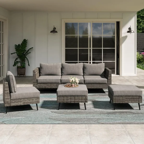 8 Piece Outdoor Sectional Sofa PE Rattan Patio Conversation Sets, All Weather Patio Furniture Set with Thick Cushions for Garden - Image 9