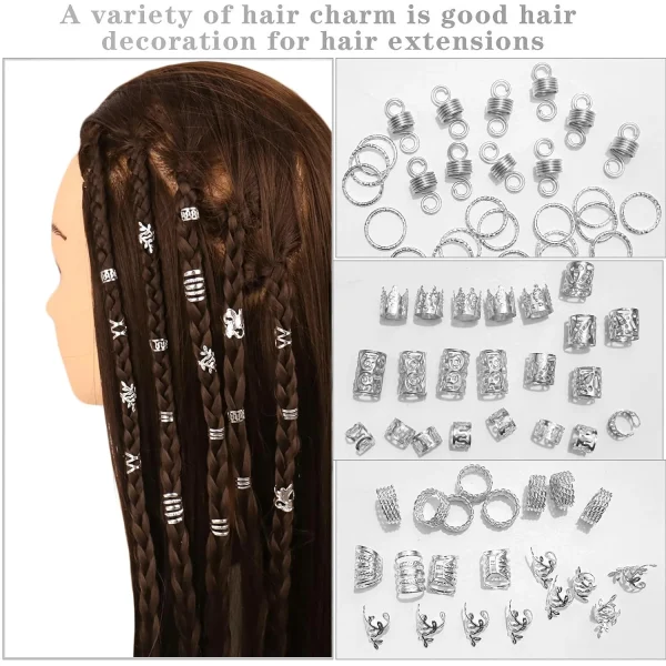 290Pcs Silver Gold Hair Beads Jewelry Braid Accessories Hair Clips Dreadlocks Braiding Braid Cuffs Metal Hair Rings Charms - Image 6