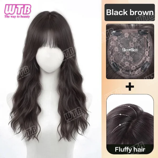 WTB Synthetic Wig Middle Part  Topper Hairpiece with Bangs Clip-In Bangs Extension Natural Invisible Clourse Hairpiece for Women - Image 11