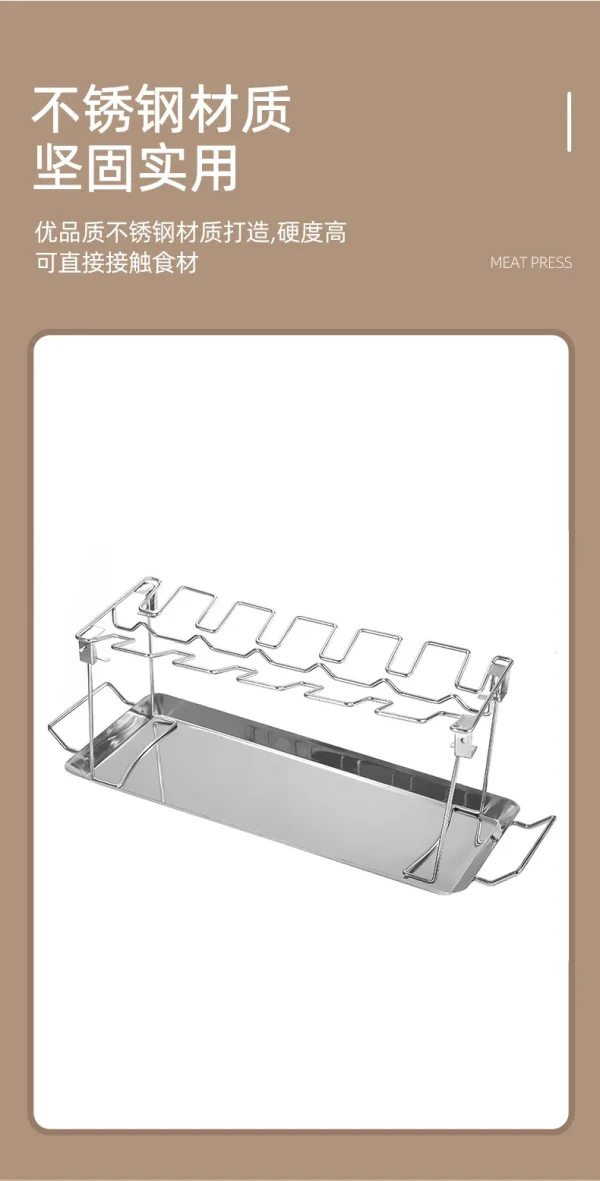 BBQ Beef Chicken Leg Wing Grill Rack 14 Slots Stainless Steel Barbecue Drumsticks Holder Oven Roaster Stand with Drip Pan Tools - Image 10