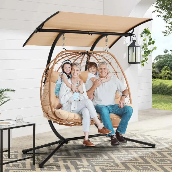 Double Egg Chair with Adjustable Canopy, Oversized Hanging Swing Chair, Cushion Basket Hammock Nest Chair, Outdoor Patio, Garden - Image 7