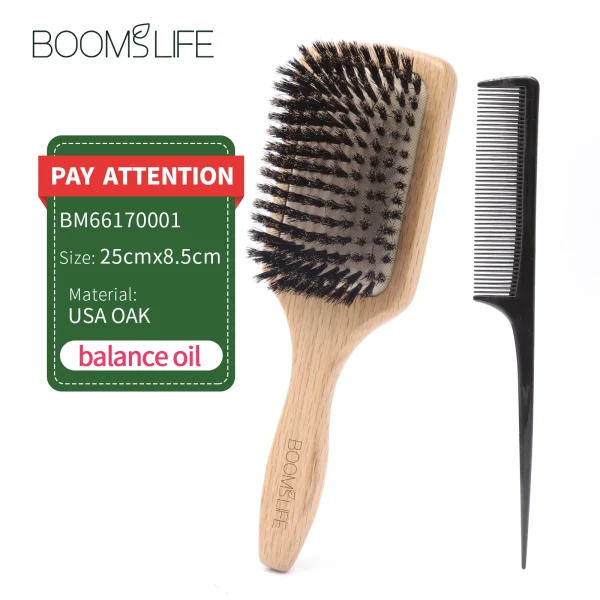 Boar Bristle HairBrush Wood Hair Brush Peine OAK Wood Combs for Women Barber Beauty Care Paddle Scalp Massage Brush - Image 10