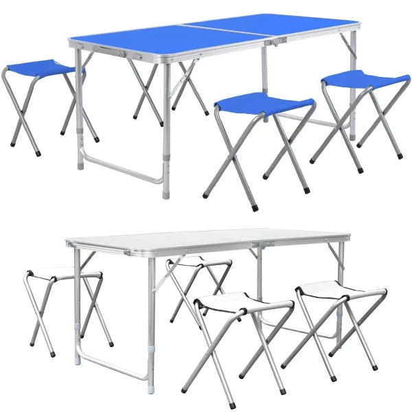 Folding Table 5Pcs Set Aluminum Camping Table 120cm Foldable with 4 Stool Outdoor Furniture Picnic Table and Chair Portable - Image 11