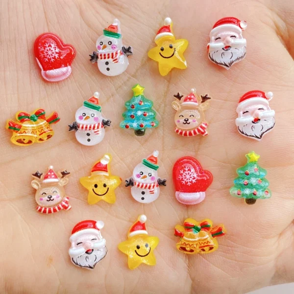 50Pcs Cute Mini Cartoon Shining Christmas Seris Nail Art Resin Designer Charms DIY Craft For Nail 3D Decorations Jewelry - Image 3