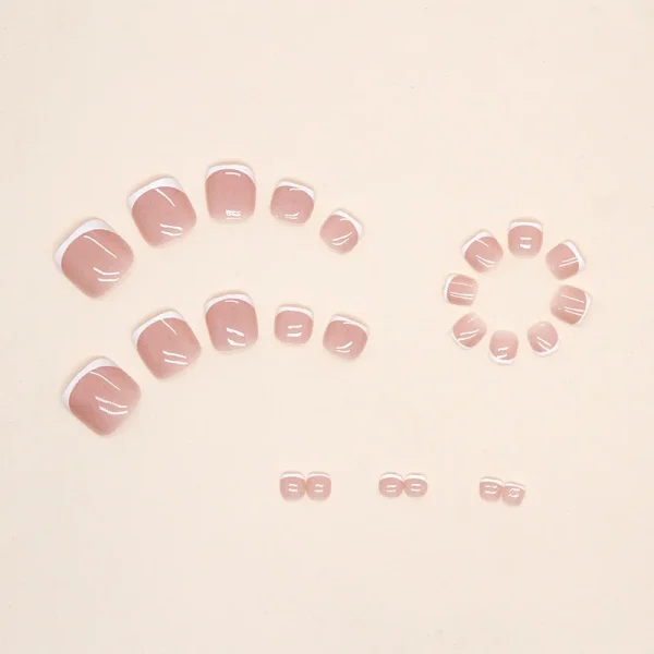 24pcs French Fake Toenails Pink Gradient Full Cover Short Square Toe Nails Foot Nails Tips for Women Girls - Image 3