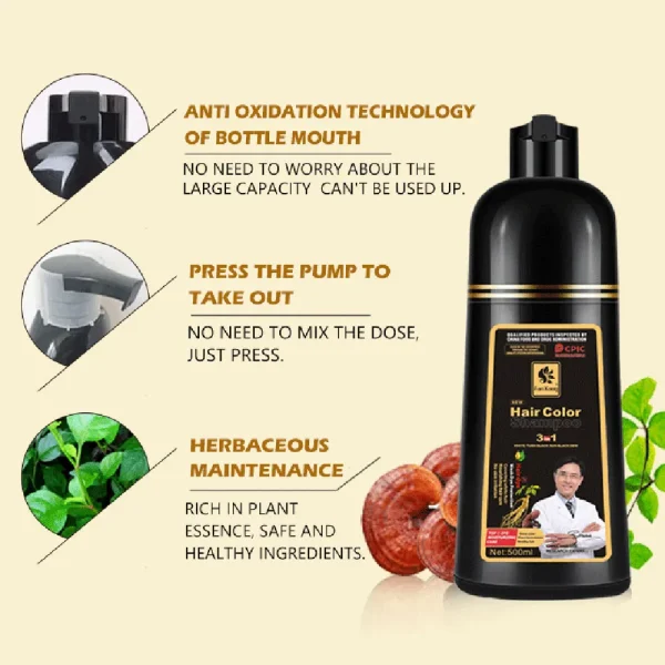 500ml 3 In 1 Hair Color Shampoo Black Hair Dye Covering White Hair Shampoo Black Plant Hair Dye Fast Hair Dye Cream Styling DIY - Image 15