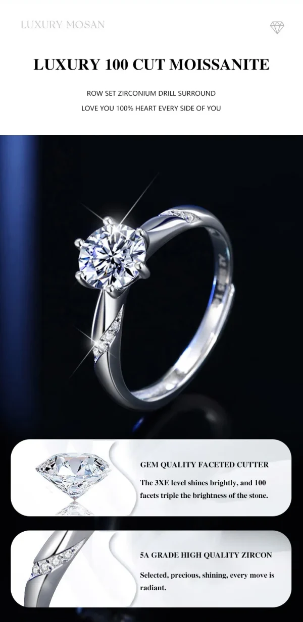 FASIFAN 100% Original Six Claw PT950 Moissanite Diamond Ring Unique Design Wedding Valentine’s Day Gift - Image 10