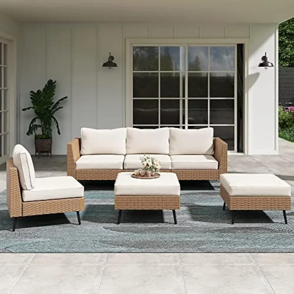 8 Piece Outdoor Sectional Sofa PE Rattan Patio Conversation Sets, All Weather Patio Furniture Set with Thick Cushions for Garden - Image 8