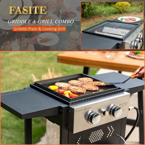 Flat Top Gas Griddle Grill with Lid 3-Burner Propane BBQ Grill Outdoor Cooking Station, Can Be Converted Into Table Top Griddle - Image 16