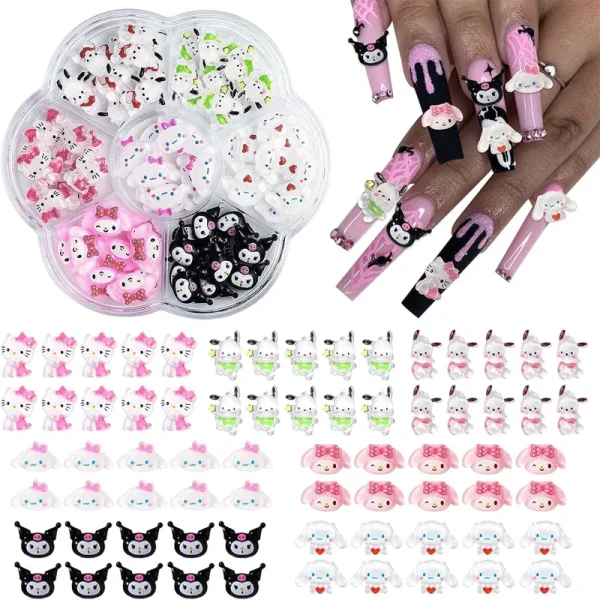 Sanrio Nail Charms Hello Kitty Design Nail Art Diy Mini Rhinestones Flatback Charms Crafts Stones for Manicure Nail Charms 70PCS - Image 3