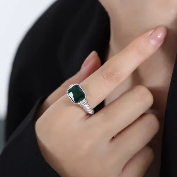 Stainless Steel Ring for Women Men White Black Green Glass Square Geometric Luxury Jewelry Wedding Gift for Girls' Vintage Ring - Image 10