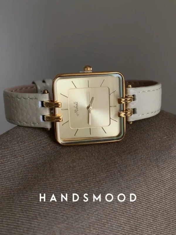 New hot selling cream beige simple square large dial leather women's watch fashionable temperament watch relojes para damas - Image 5