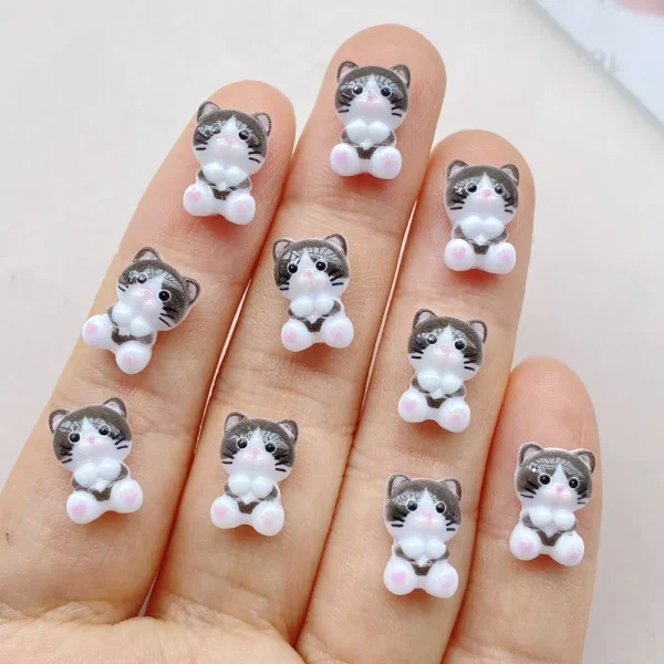 50pcs Resin Mini cartoon colorful cat, cat head cracker fish Flatback Rhinestone Nail Art DIY Party Scrapbook Accessories Crafts - Image 5