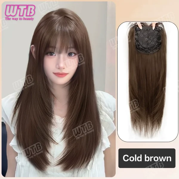 WTB Synthetic Wig Middle Part  Topper Hairpiece with Bangs Clip-In Bangs Extension Natural Invisible Clourse Hairpiece for Women - Image 7