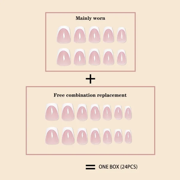 Fashion Trend Women Girls 24Pcs/Set Short Ballet Pink French White Border Full Coverage Wearable Fake Nail Press on Nail Art - Image 2