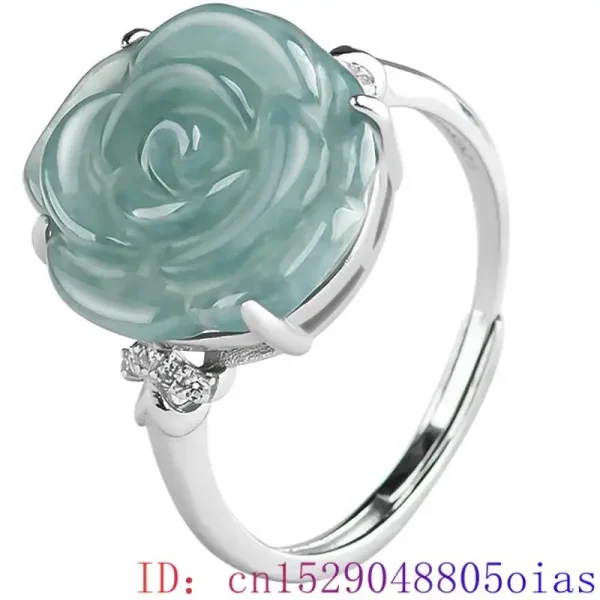 Blue Real Jadeite Rose Jewelry Set Ring Earrings Pendant Necklace 925 Silver Natural Burmese Jade Stone Talismans - Image 2