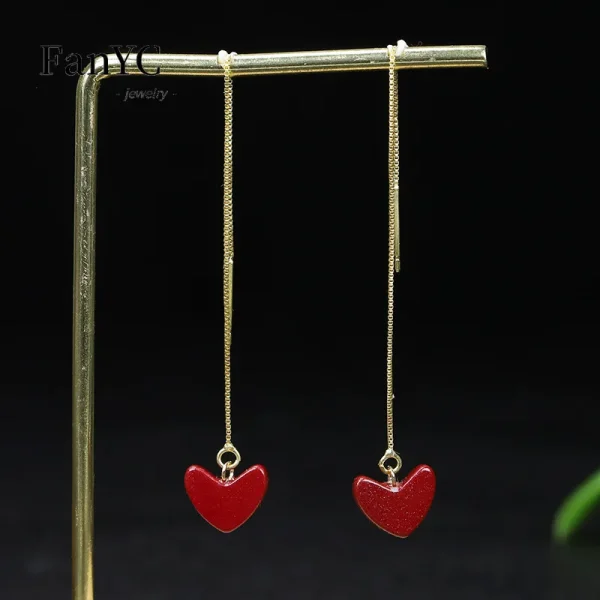 Natural V-shaped Cinnabar Love Heart Earrings Necklace Set Fashion Light Luxury Red Heart Cinnabar Pendant Ladies Birthday Gift - Image 7