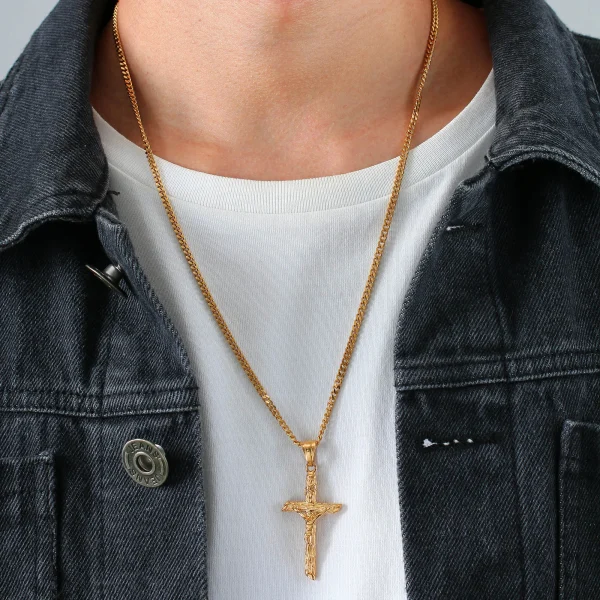 Stainless Steel Cross Necklace Catholicism Jesus Pendant Gold Color Collar Church Prayer Faith Jewelry for Men Women Gift - Image 6