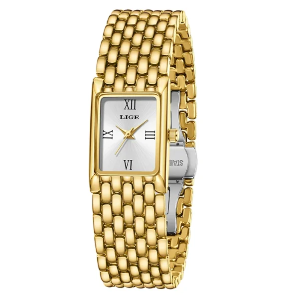 LIGE 2025 New Gold Women's Watch Luxury Quartz Watch Stainless Steel Bracelet Retro Fashion 30M Waterproof Watch for Women reloj - Image 9