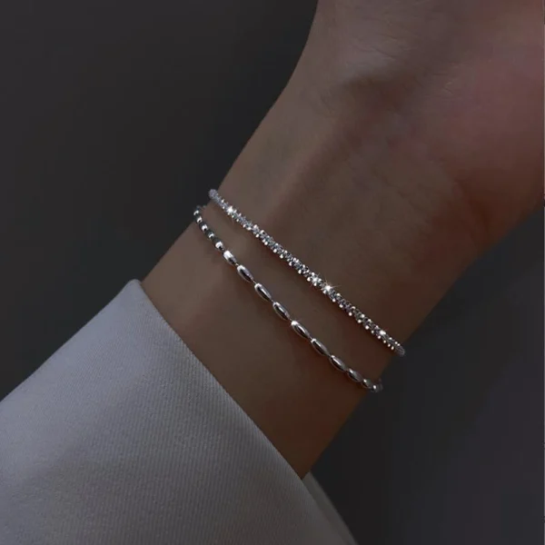 New Fashion 925 Sterling Silver Double Layer Bracelet Beads Exquisite Simple Women Bracelet Fine Jewelry Accessories