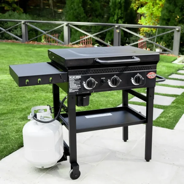 Flat Iron 3-Burner Propane Gas Flat-Top Griddle with Steel Griddle Top, Hinged Lid and Wind Guards - Image 7