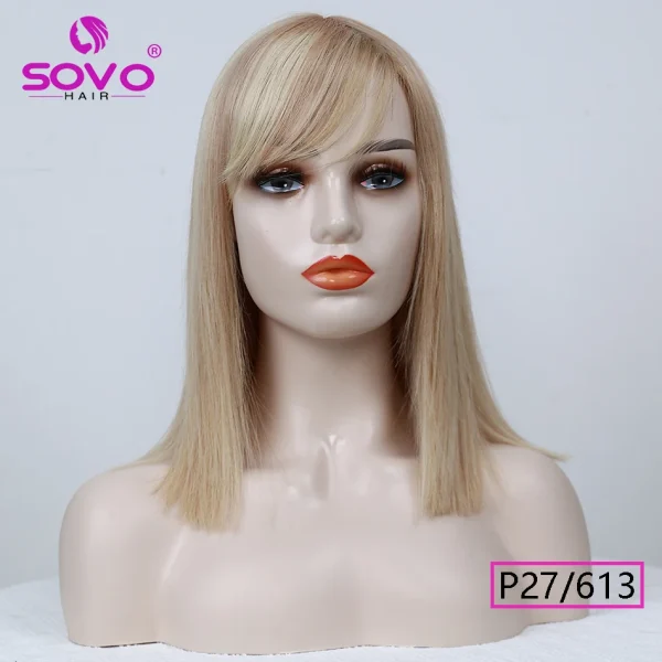 Machine-made Human Hair wig with bangs Straight Bob Full Machine Made Wigs No Lace For Women 10 12 14 Inches 100% Human Hair Wig - Image 14