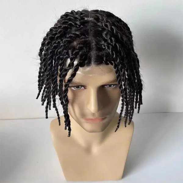 Toupee Men Wig Knotted PU Twist Crochet Braids Male Hair Prosthesis 6" Human Hair Men's Capillary Prothesis Durable Hair Systems - Image 4