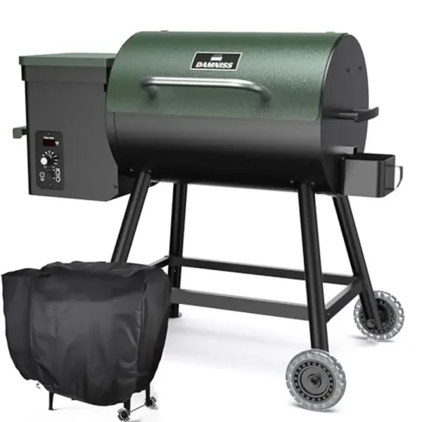 Wood Pellet Grill Smoker 8-in-1 Versatile BBQ Grill 456 Sq in Area Rain Cover Easy Clean Durable Stainless Steel Portable