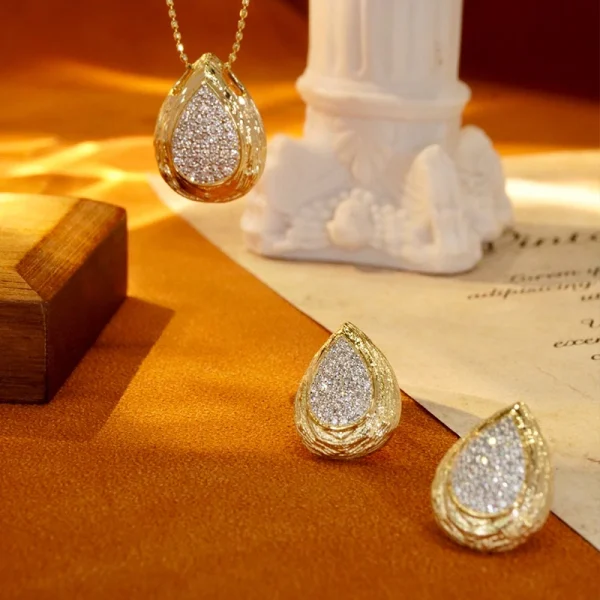 Aazuo Luxury Jewelry 18K Yellow Gold Jewelry Sets Real Diamonds Fairy Waterdrop Necklace Earring For Women Engagement Wedding - Image 9