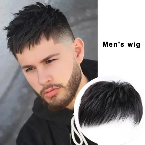 Men Hairpiece Stylish Men Wig Natural-looking Men's Synthetic Hair Wig for Spots Gray Hair Coverage Short Straight Hairpiece