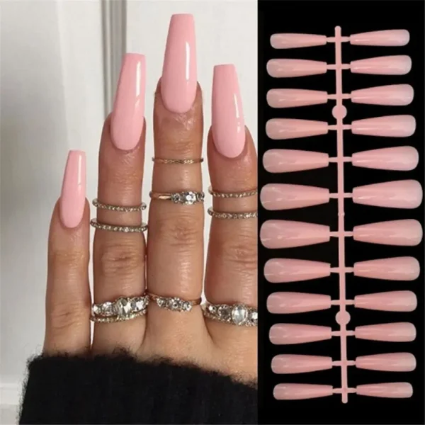 24pcs Long Ballerina French Fake Nails Pink Diamond Sweet Flower Wearing False Nails Full Cover Press on Nails DIY Detachable - Image 8